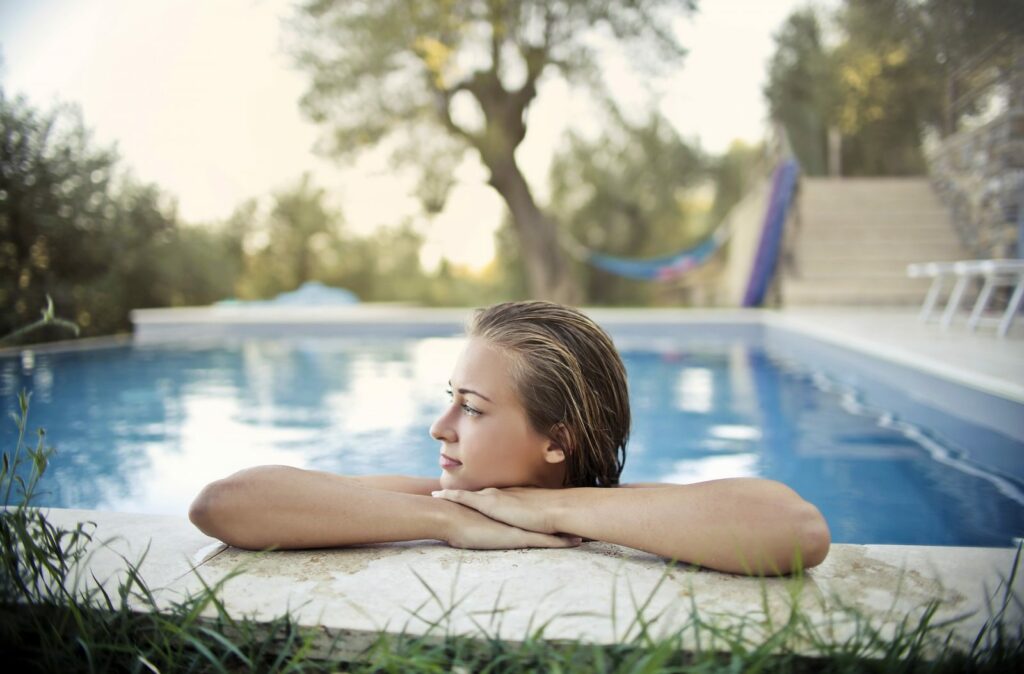 woman by the pool